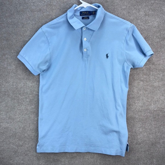 Polo Ralph Lauren Slim Fit Stretch Mesh Polo Shirt Light Blue Size M Preppy - Picture 2 of 8